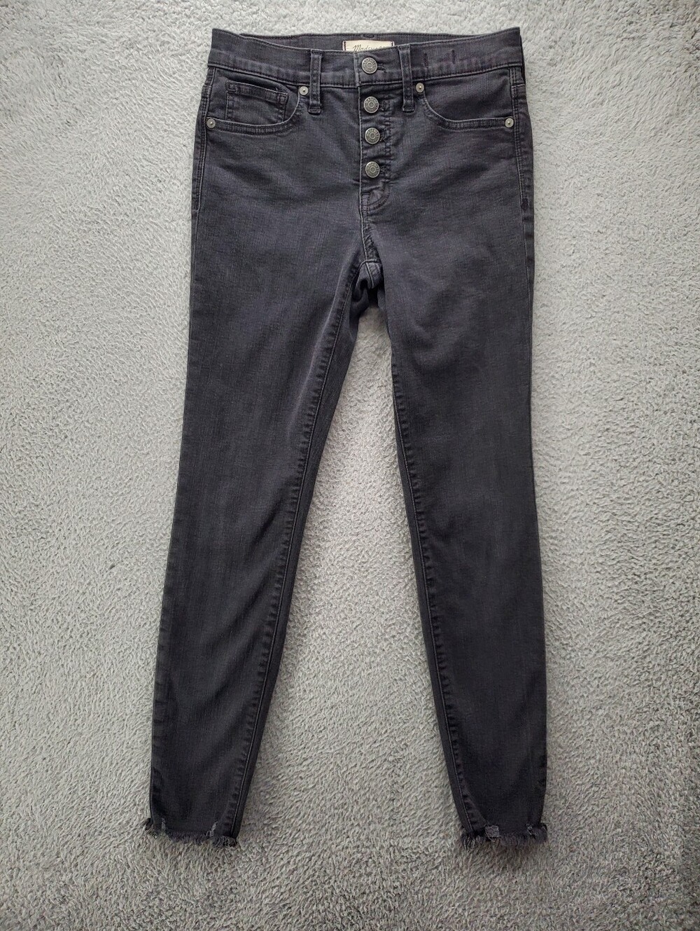 Madewell Mid Rise Skinny Jeans Womens 26 Black Button Fly Raw Hem